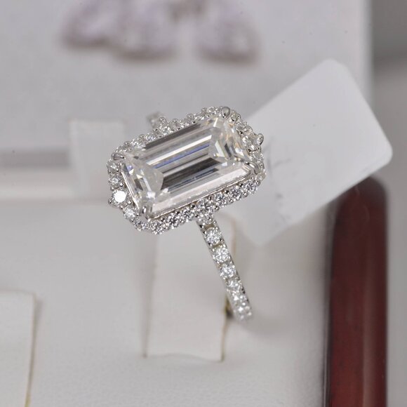 GRA Certified Emerald Cut Moissanite Ring 8.35ct Full Eternity Engagement - Picture 8 of 9